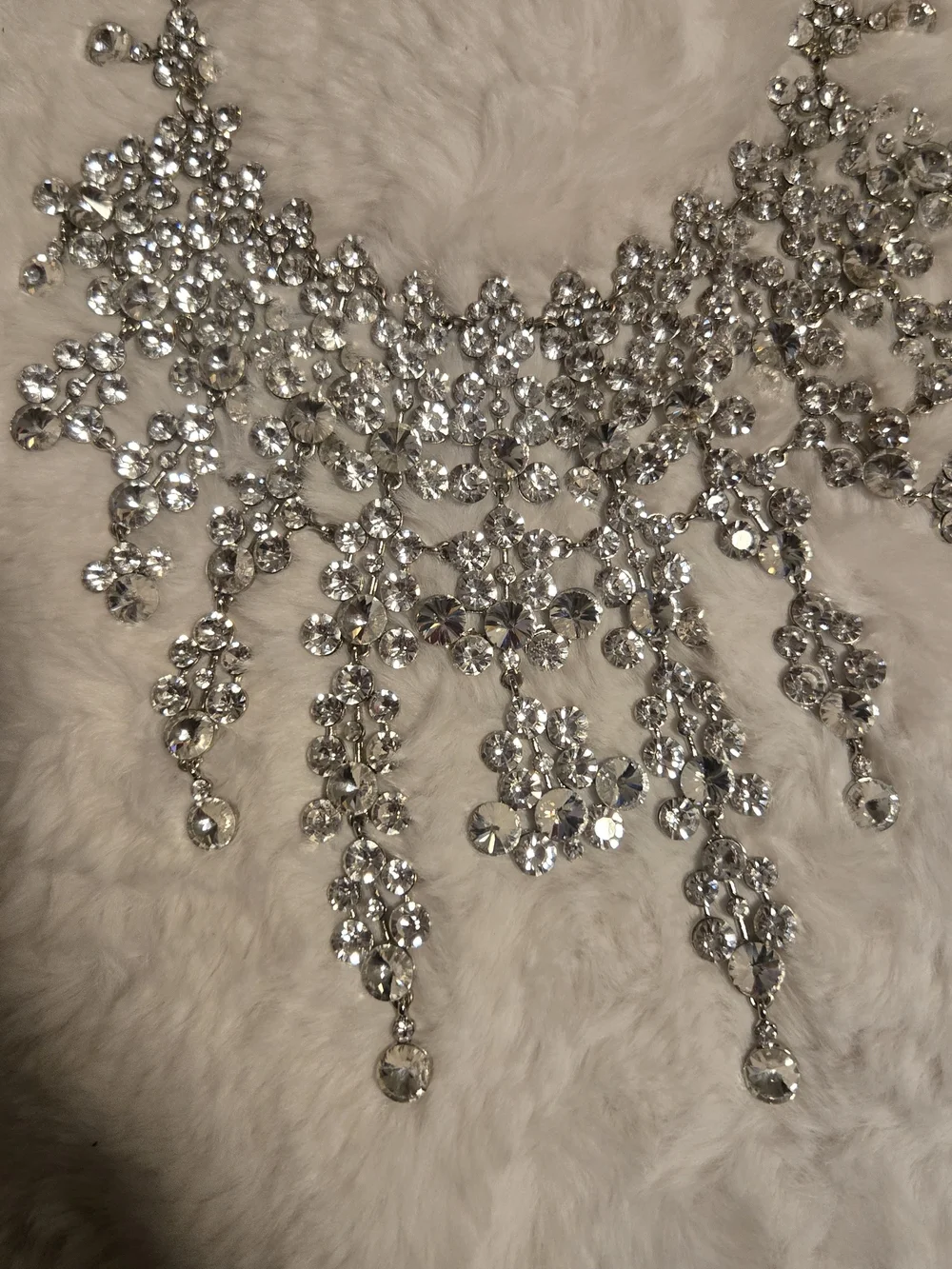 Vintage Silver Crystal Fringe Necklace